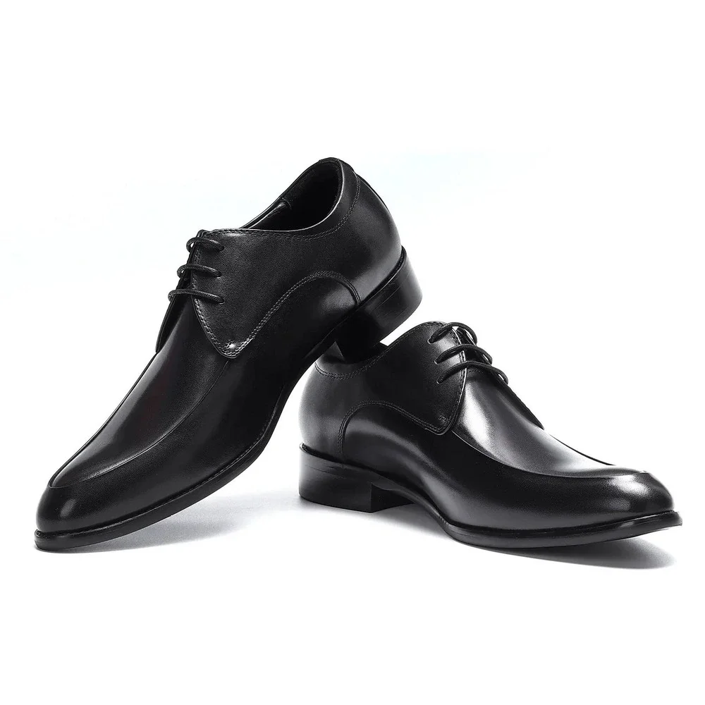 Santimon Men's US 8.5‎ Black Leather Formal Derby Lace Up Dress Shoes